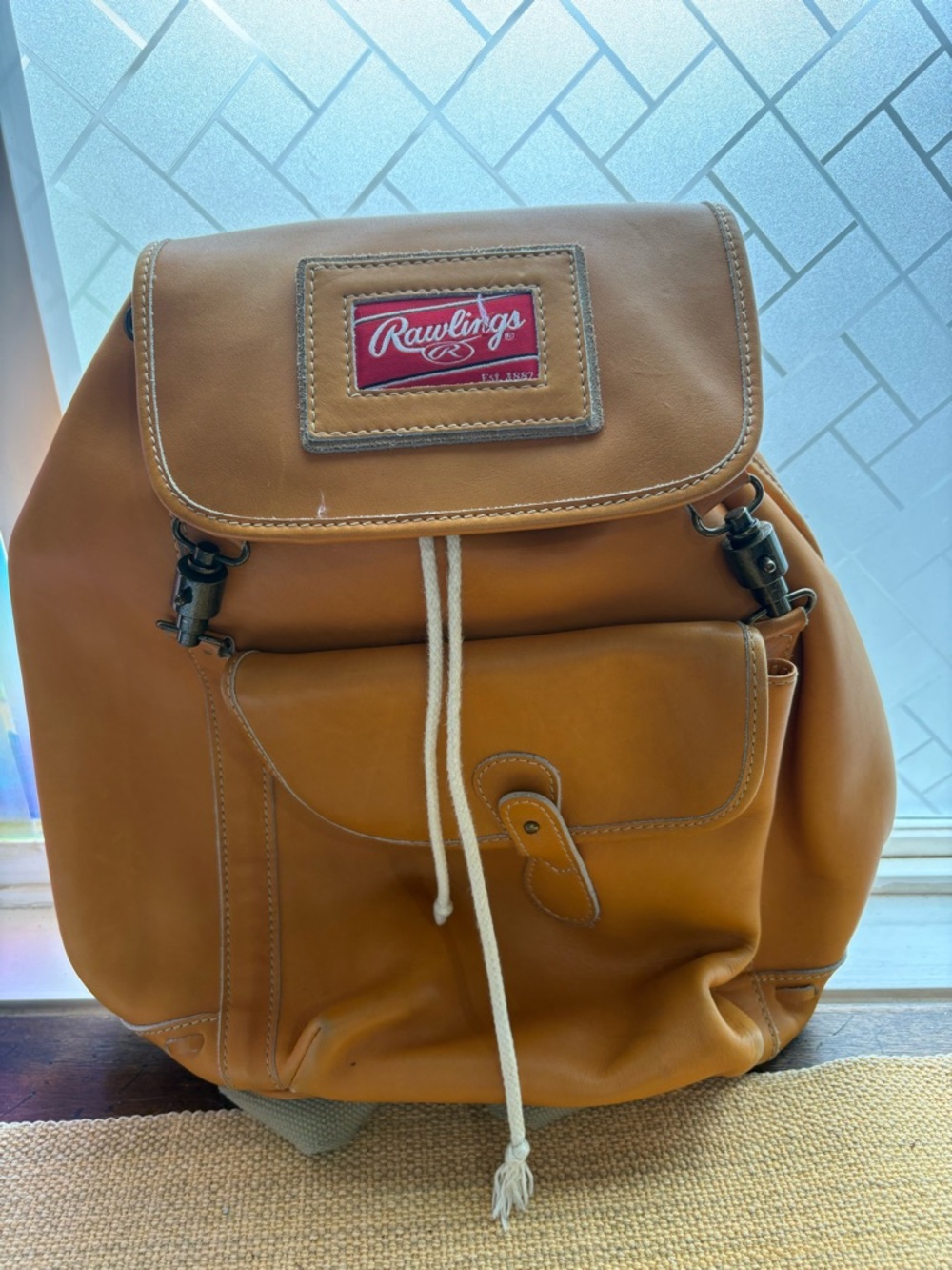 Rawlings Tan Leather Drawstring Backpack Limited Edition
